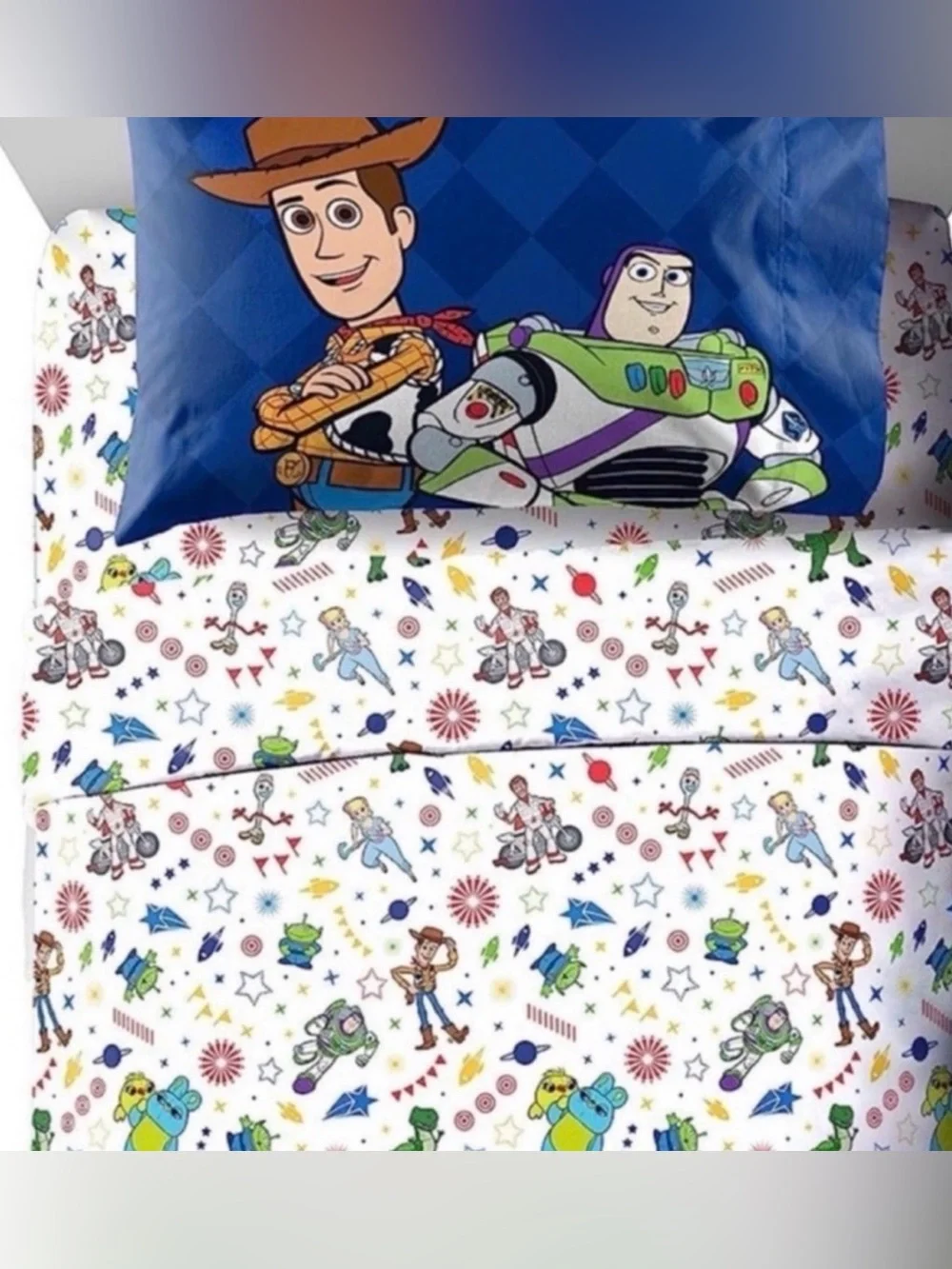 Twin Toy Story Kids Bedding Set - Blue/White Character Print